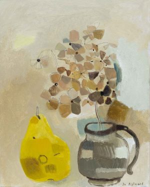 Still Life with Dried Hydrangea. Still Life Floral Paintings by Jo Aylward. Oil on panel.