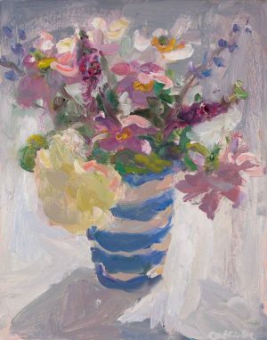 Autumn Roses & Anemones. Still Life Floral Paintings by Lynne Cartlidge. Oil on board.