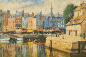 Honfleur. European Landscape Paintings by Michael Bowman. Oil on board.