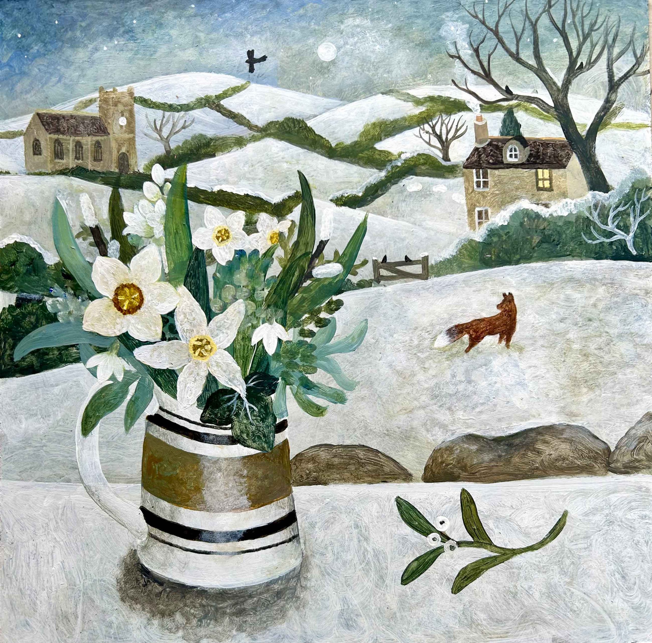 Fox & Striped Jug. Devon Landscape Paintings by Sarah Bowman. .