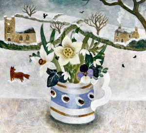 Fox & Church. Birds & Animals Landscape Paintings by Sarah Bowman. Oil on board.