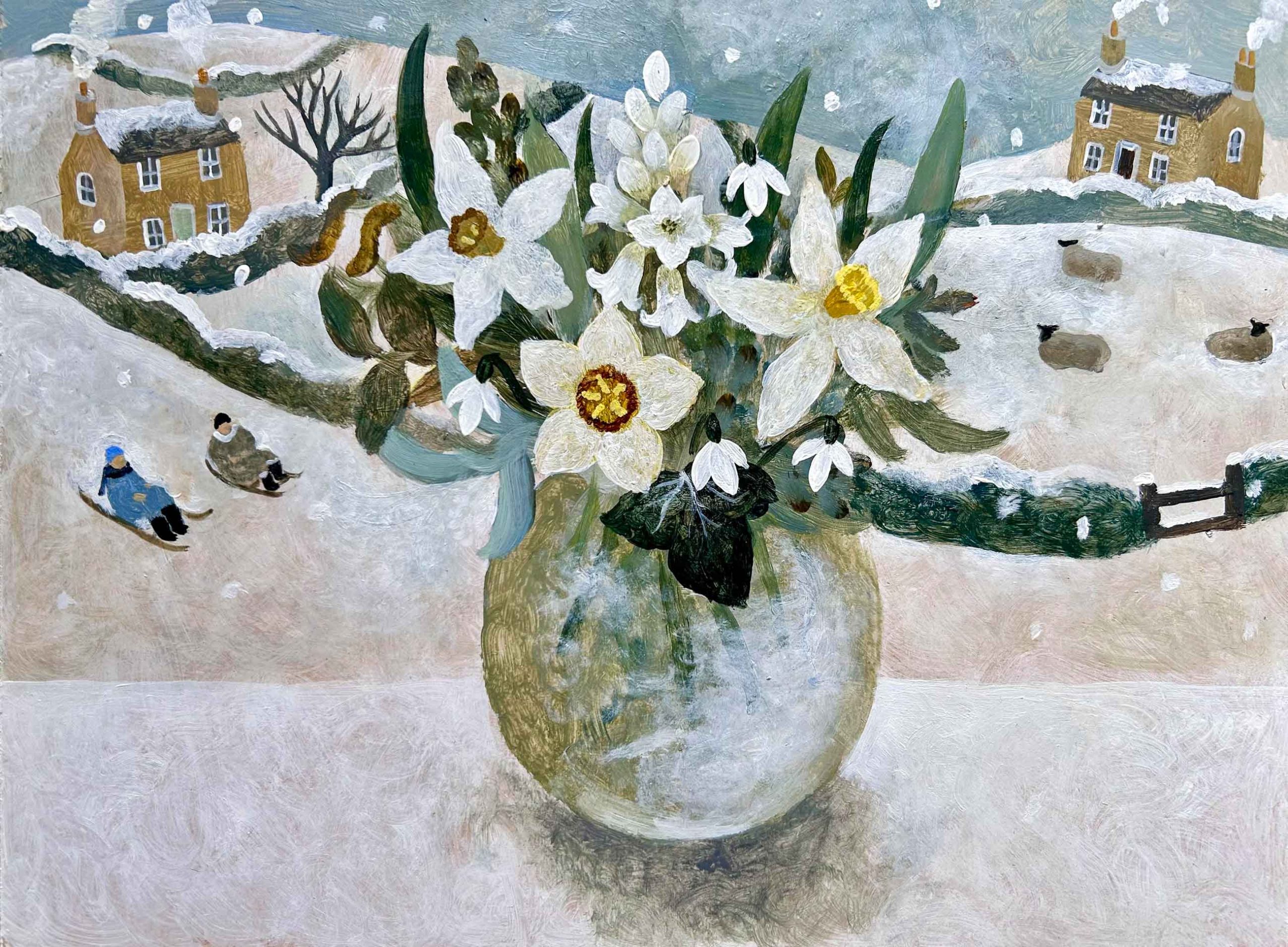 Sledgers. Landscape Still Life Paintings by Sarah Bowman. Oil on board.