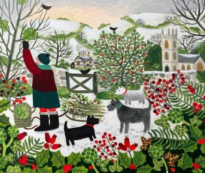 Mistletoe Picking. Landscape Floral Paintings by Vanessa Bowman. Oil on card.