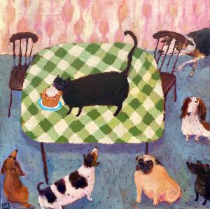 Cat that Got the Cream. Birds & Animals Interiors Paintings by Vanessa Cooper. Oil on board.