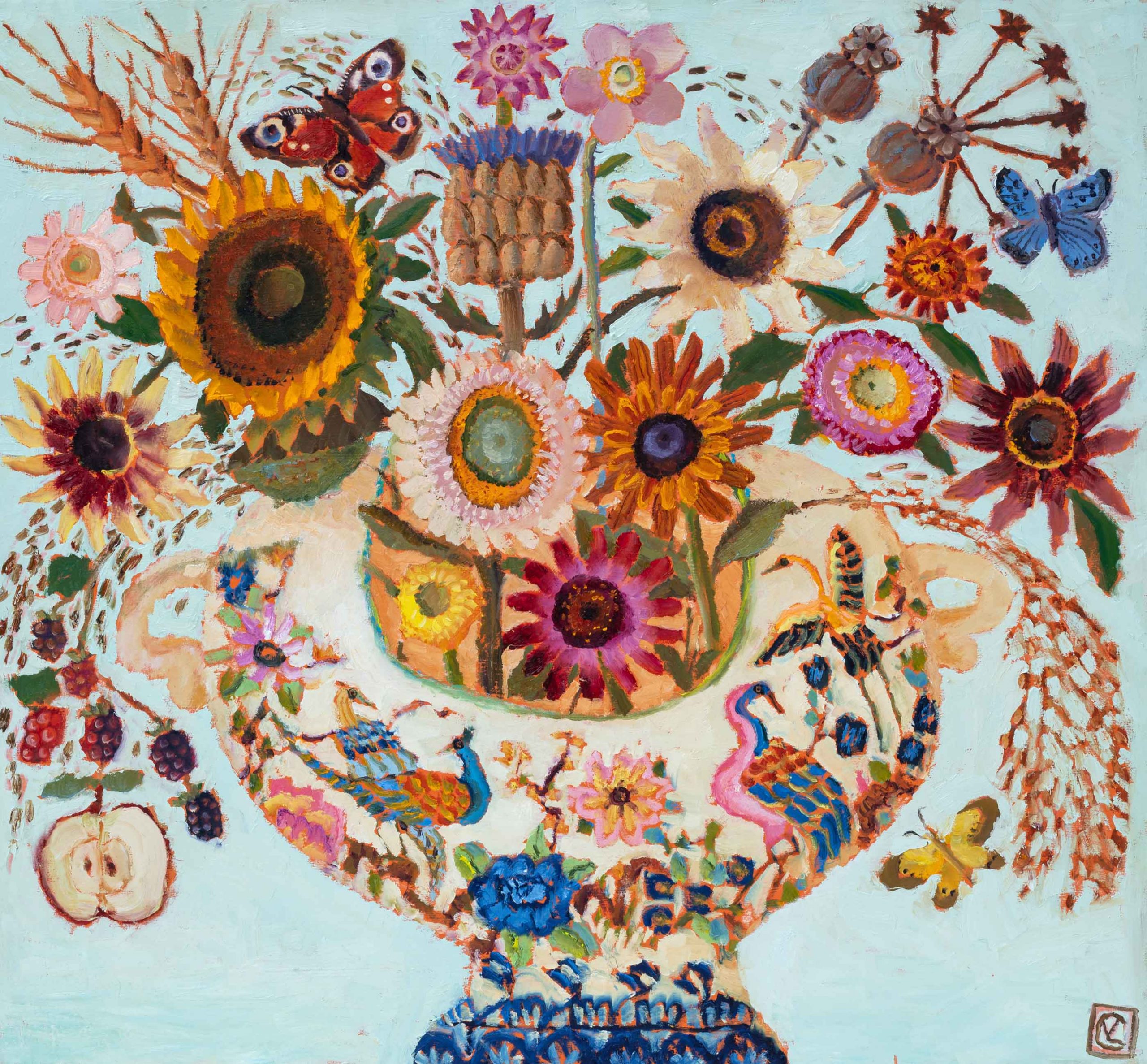 Cat that Got the Cream. Figurative Birds & Animals Paintings by Vanessa Cooper. Oil on board.