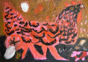 I've Laid A Bio Dynamic Egg. Birds & Animals  Paintings by Uncategorised. Oil on paper.