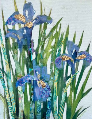 Blue Flag Irises. Floral  Paintings by Anna Perlin. Mixed media on canvas.