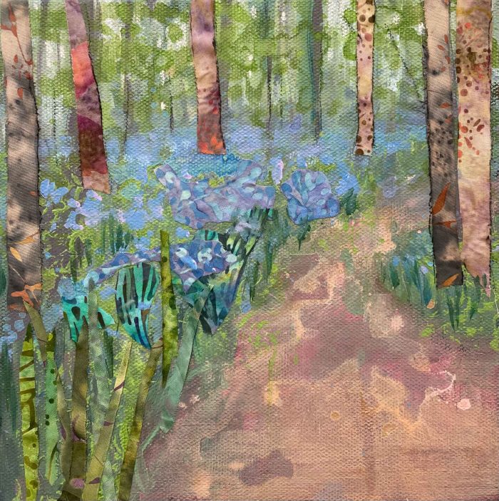 Bluebell Path. Landscape Floral Paintings by Anna Perlin. Mixed media on canvas.