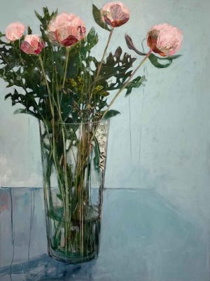 Peonies. Still Life Floral Paintings by Anna Perlin. Mixed media on canvas.