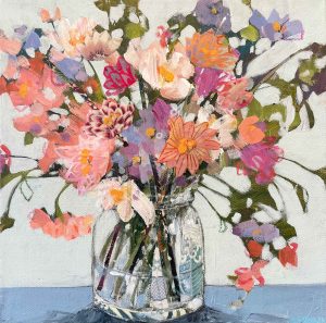 Shades of Summer. Still Life Floral Paintings by Anna Perlin. Mixed media on canvas.
