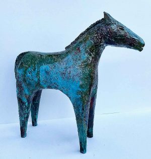 Blue Horse. Birds & Animals  Ceramics by Henrietta Corbett. Raku ceramic.