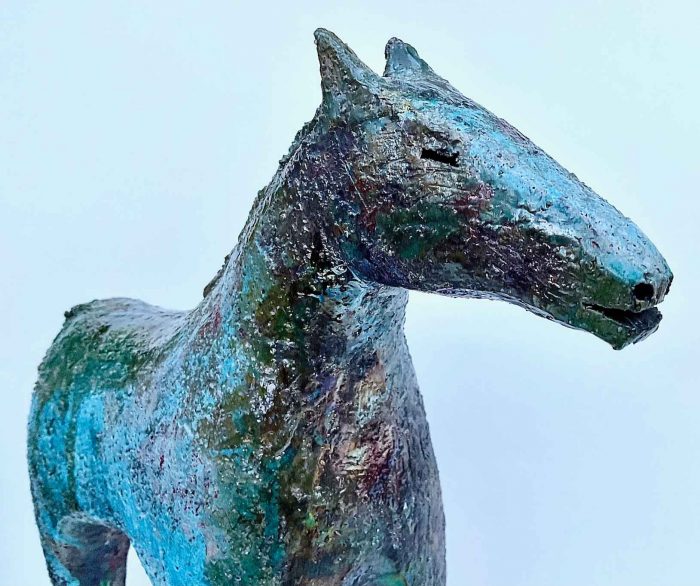 Blue Horse. Birds & Animals  Ceramics by Henrietta Corbett. Raku ceramic.