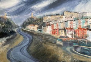 Clifton & A Dramatic Slate Sky. Landscape  Paintings by Jane Askey. Acrylic on canvas.