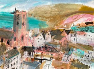 Dartmouth Looking West. Devon Landscape Paintings by Jane Askey. Mixed media on paper.