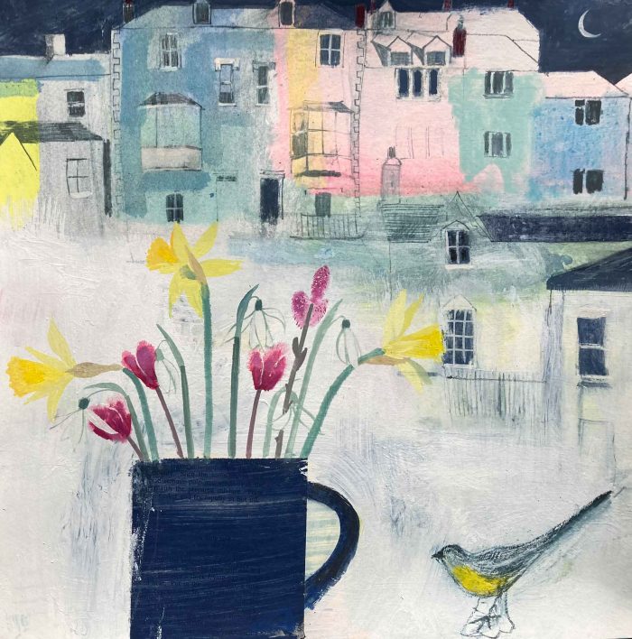 Dartmouth Spring Windowsill (unframed). Devon Landscape Paintings by Jane Askey. Acrylic on paper.
