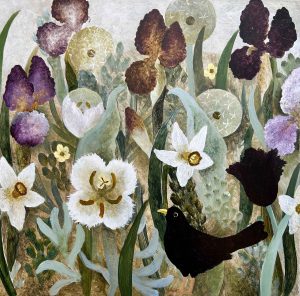 Black Tulip. Floral Birds & Animals Paintings by Sarah Bowman. Oil on board.
