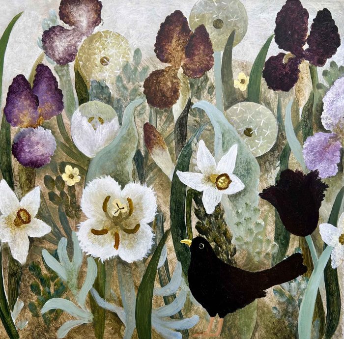 Black Tulip. Birds & Animals Floral Paintings by Sarah Bowman. Oil on board.