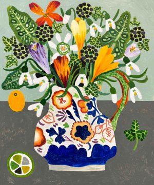 Crocuses & Snowdrops. Still Life Floral Paintings by Vanessa Bowman. Oil on card.