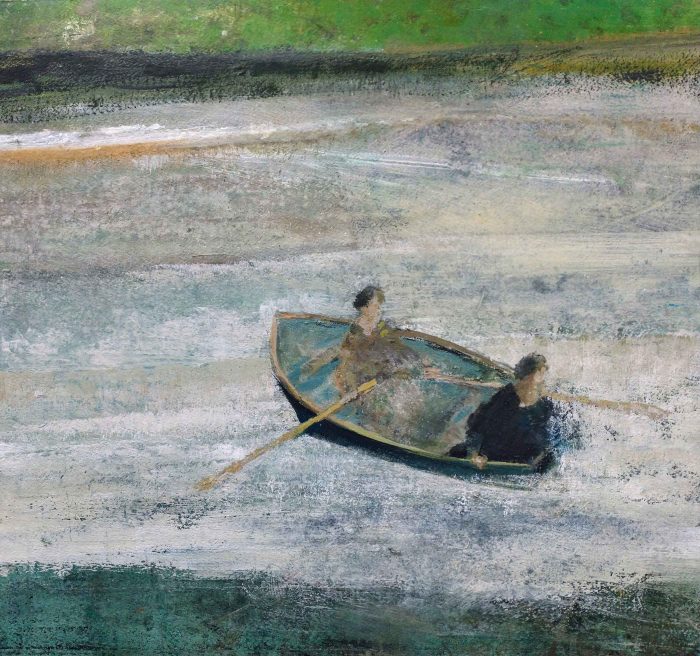 Blue Boat. Landscape Figurative Paintings by David Brayne. Watercolour and mixed media on paper.