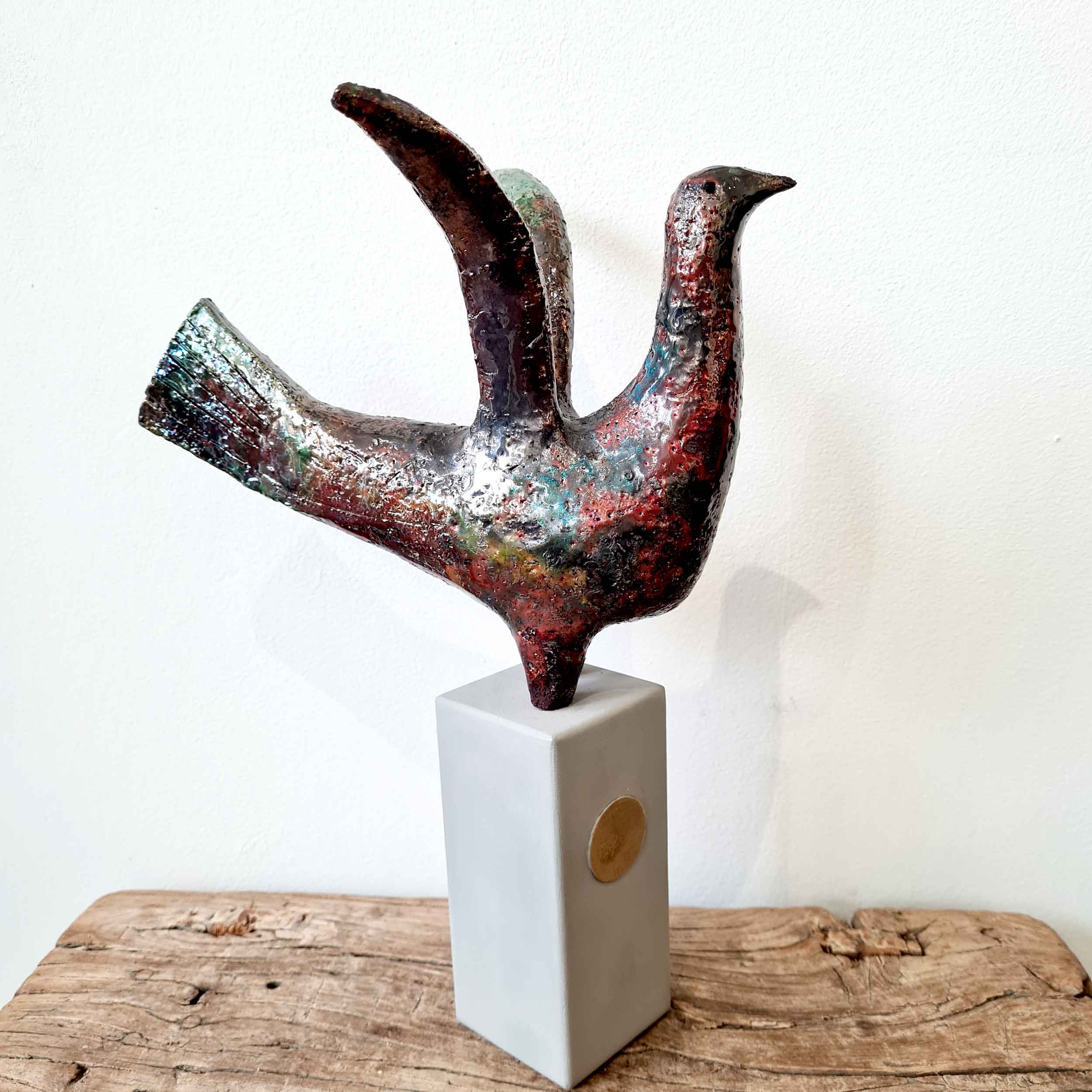 Flying Seabird II. Birds & Animals  Ceramics by Henrietta Corbett. Raku ceramic.