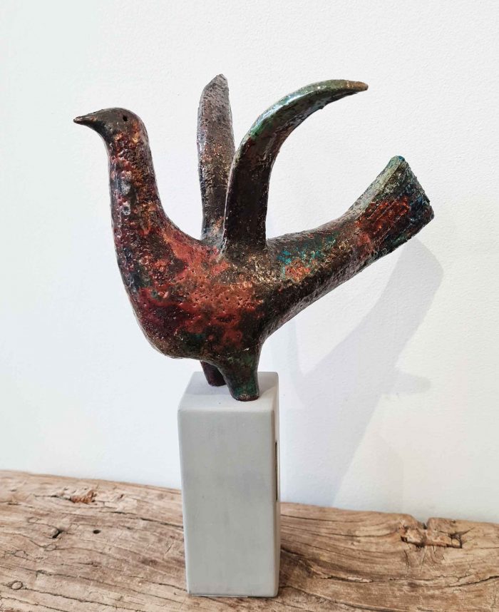 Flying Seabird II. Birds & Animals  Ceramics by Henrietta Corbett. Raku ceramic.