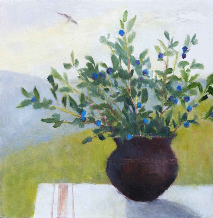 Dartmoor Bilberries. Still Life  Paintings by Jane Brayne. Oil on board.