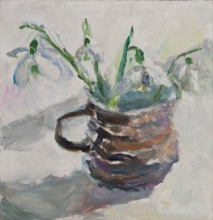 Snowdrops. Still Life Floral Paintings by Lynne Cartlidge. Oil on board.
