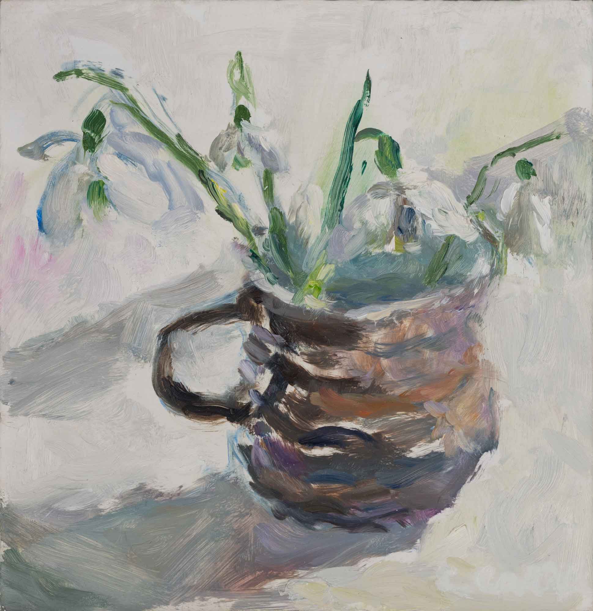 Snowdrops. Still Life Floral Paintings by Lynne Cartlidge. Oil on board.