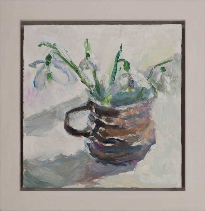 Snowdrops. Still Life Floral Paintings by Lynne Cartlidge. Oil on board.