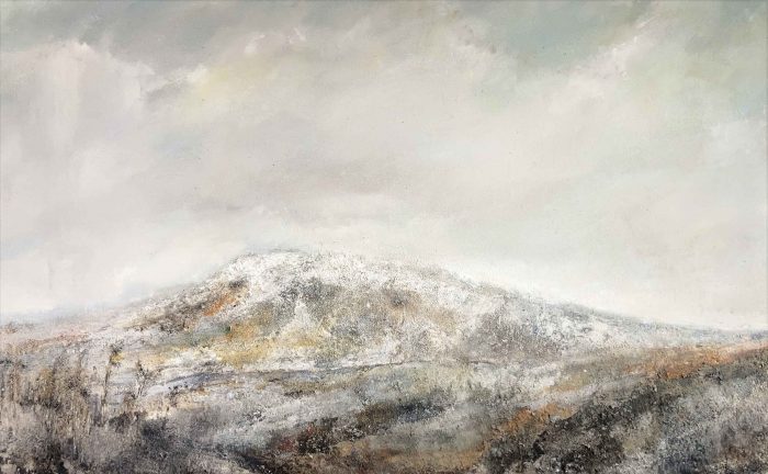Corn Du. Snow Showers. Landscape  Paintings by Mike Carter. Oil and mixed media on canvas.