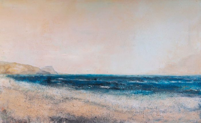 Towards The Golden Cap (Warm Light). Landscape  Paintings by Mike Carter. Oil and mixed media on canvas.