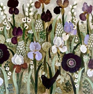 Dark Poppies & Irises. Birds & Animals Floral Paintings by Sarah Bowman. Oil on board.