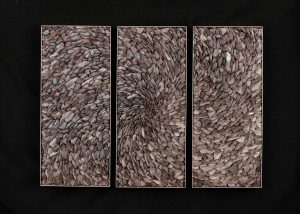 Slate Triptych. Abstract  Sculpture by Sue Jones. Slate & Stainless steel.