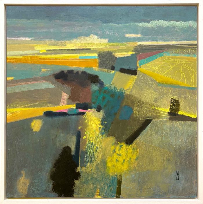 Yellow Field. Landscape  Paintings by Malcolm Ashman. Oil on panel.