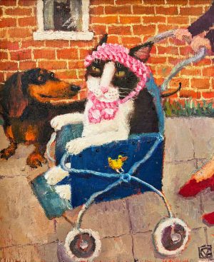 It's Rude to Stare. Birds & Animals  Paintings by Vanessa Cooper. Oil on board.