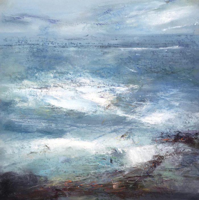 Raft of Shags, Isles of Scilly. Birds & Animals Seascape Paintings by Wendy McBride. Pastel.