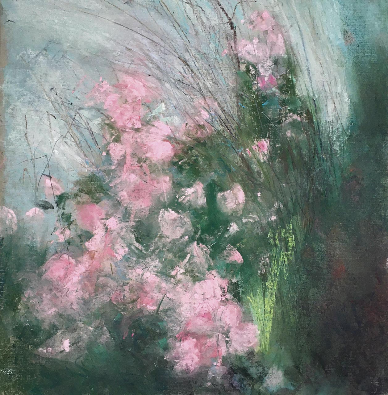 Camellias in the Wind. Landscape Floral Paintings by Wendy McBride. Pastel.