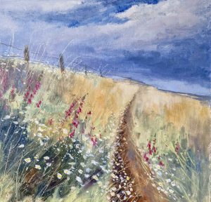 The Daisy Field. Landscape Floral Paintings by Caroline McMillan Davey. Oil on board.