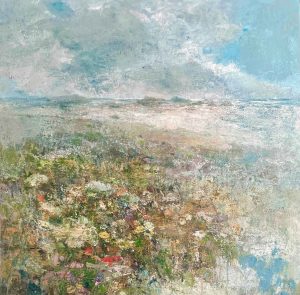 Beach Walk. Landscape Seascape Paintings by Ellen Watson. Mixed media on canvas.