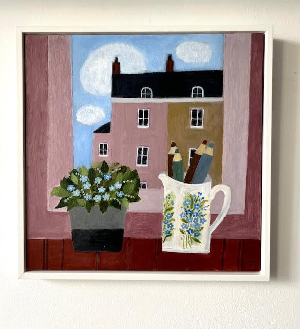 Forget Me Nots on the Window Sill. Cornwall Still Life Paintings by Uncategorised. Acrylic on board.