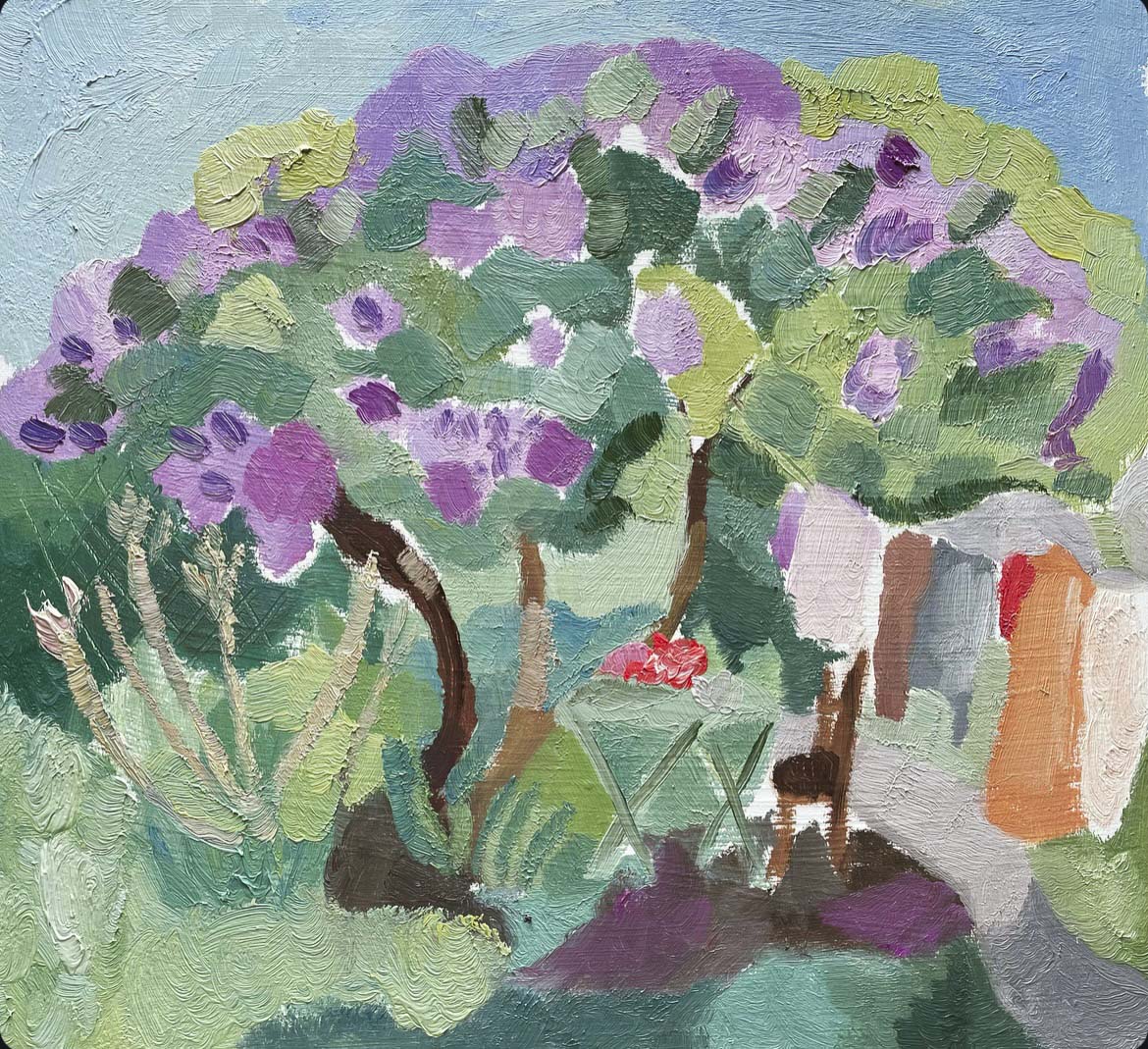 Lilac Tree. Landscape Floral Paintings by Gabriella Bailey. Oil on board.