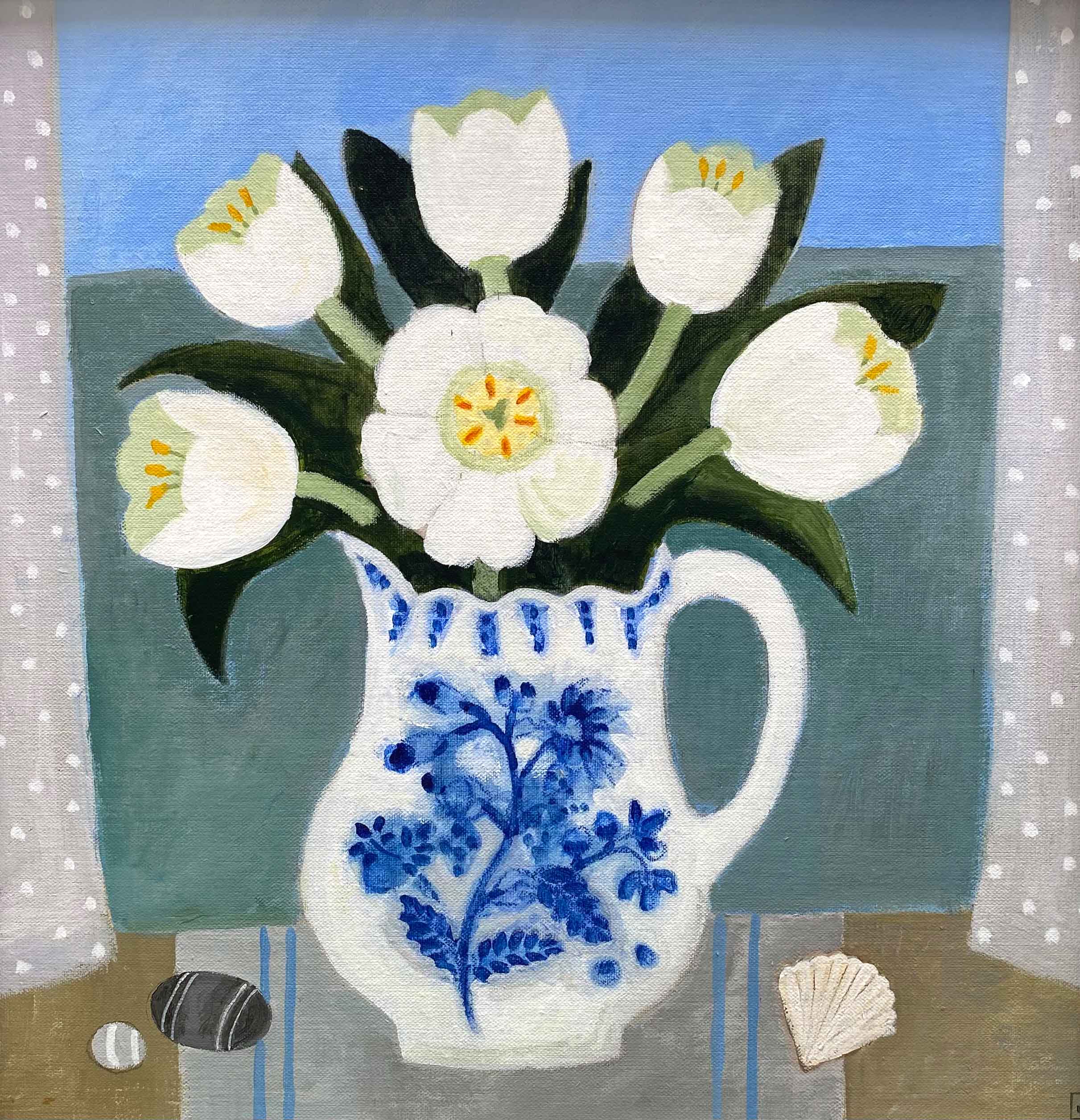 Forget Me Nots on the Window Sill. Cornwall Still Life Paintings by Uncategorised. Acrylic on board.