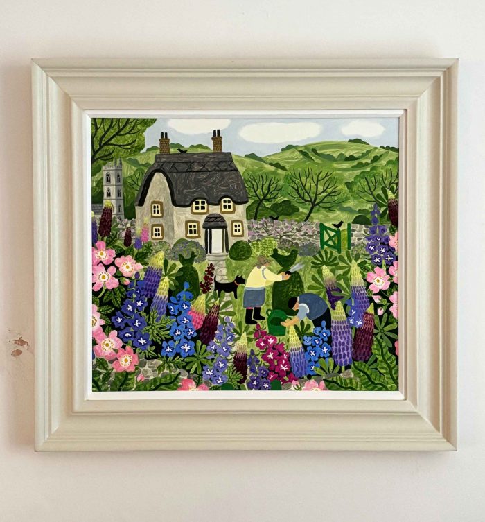 Summer Topiary Trimming. Landscape Floral Paintings by Vanessa Bowman. Oil on card.