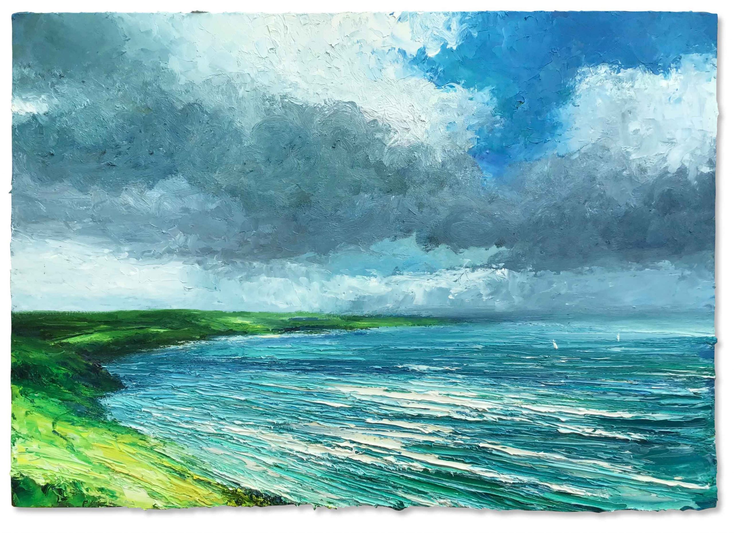 Start Bay From Nestley Point. Seascape Devon Paintings by David Morgan. Oil on board.