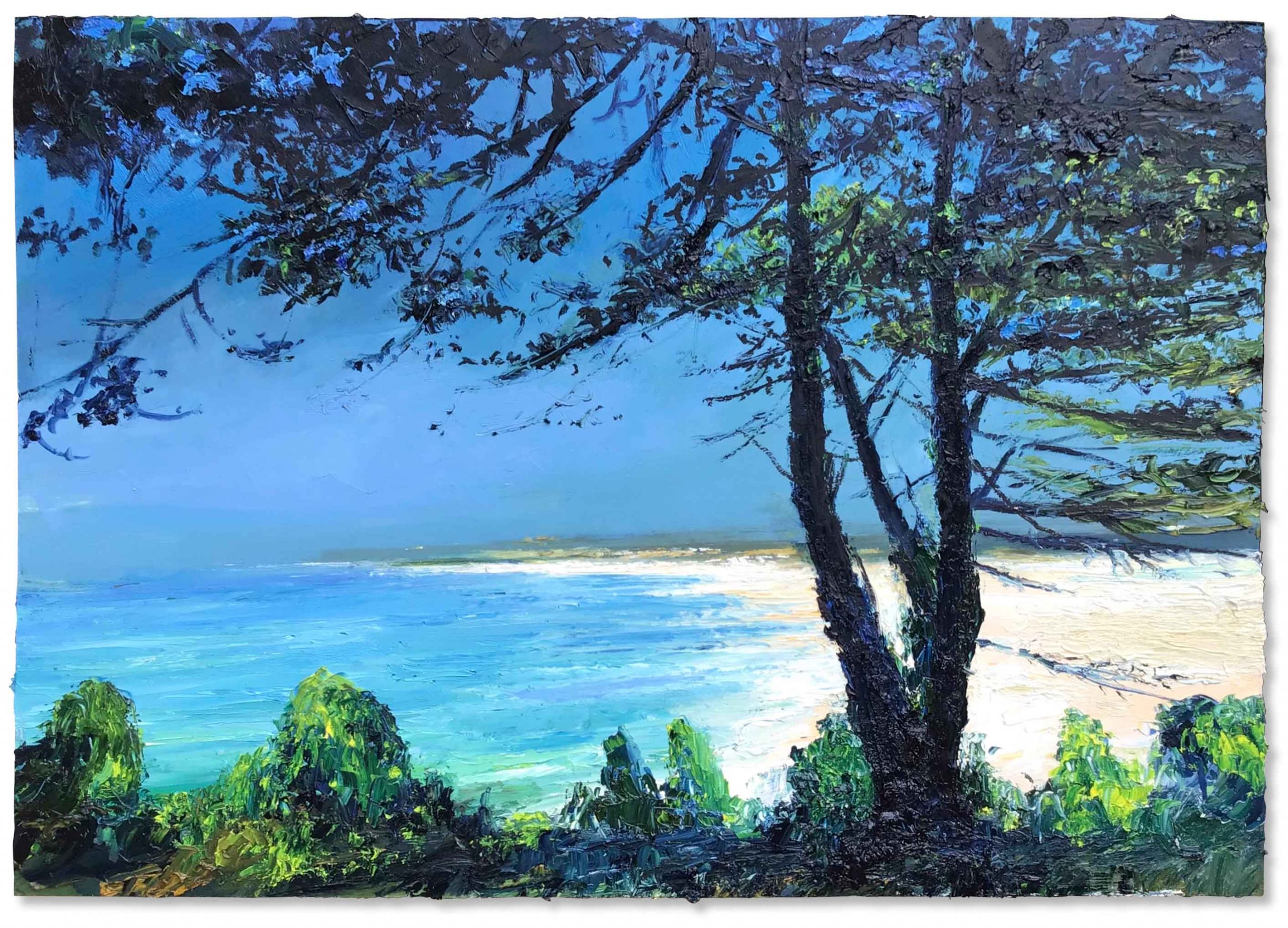 Through the Pines. Landscape Seascape Paintings by David Morgan. Oil on board.