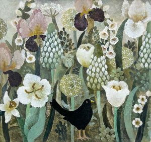 Benton Irises. Birds & Animals Landscape Paintings by Sarah Bowman. Oil on board.