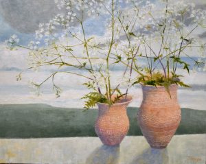 Ancient Bell Beakers II. Landscape Still Life Paintings by Jane Brayne. Oil on canvas.