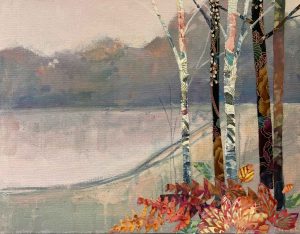 Autumn Riverside. Landscape  Paintings by Anna Perlin. Mixed media on canvas.