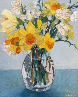 Daffodils. Interiors Still Life Paintings by Anna Perlin. Mixed media on canvas.