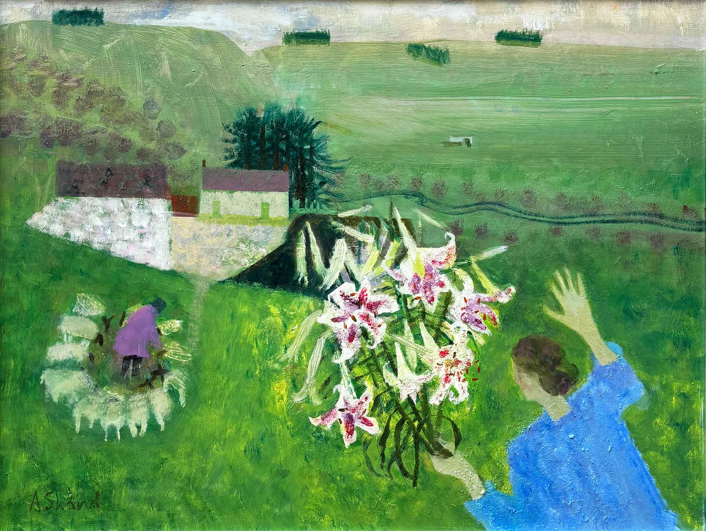 Birthday Flowers. Landscape Floral Paintings by Arabella Shand. Oil on board.